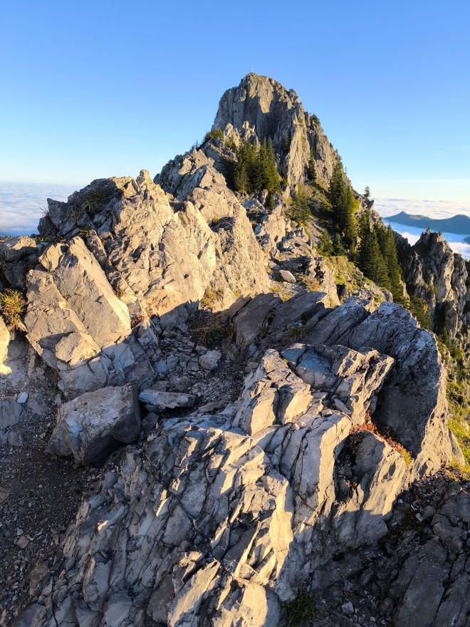 View from the pre-summit to the peak